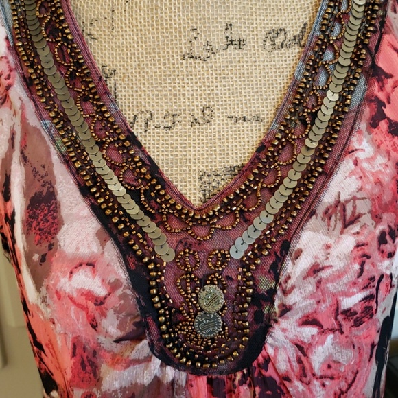 Zac & Rachel top salmon orange brown tan sleeveless gathered waist Size Small - Picture 4 of 6